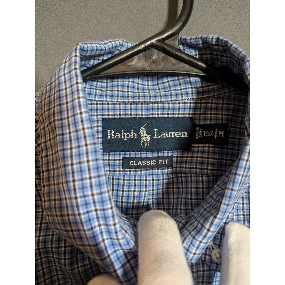 Ralph Lauren Classic Fit Y2K Era Ivy Style Blue‎ Check Shirt 15.5 M Preppy